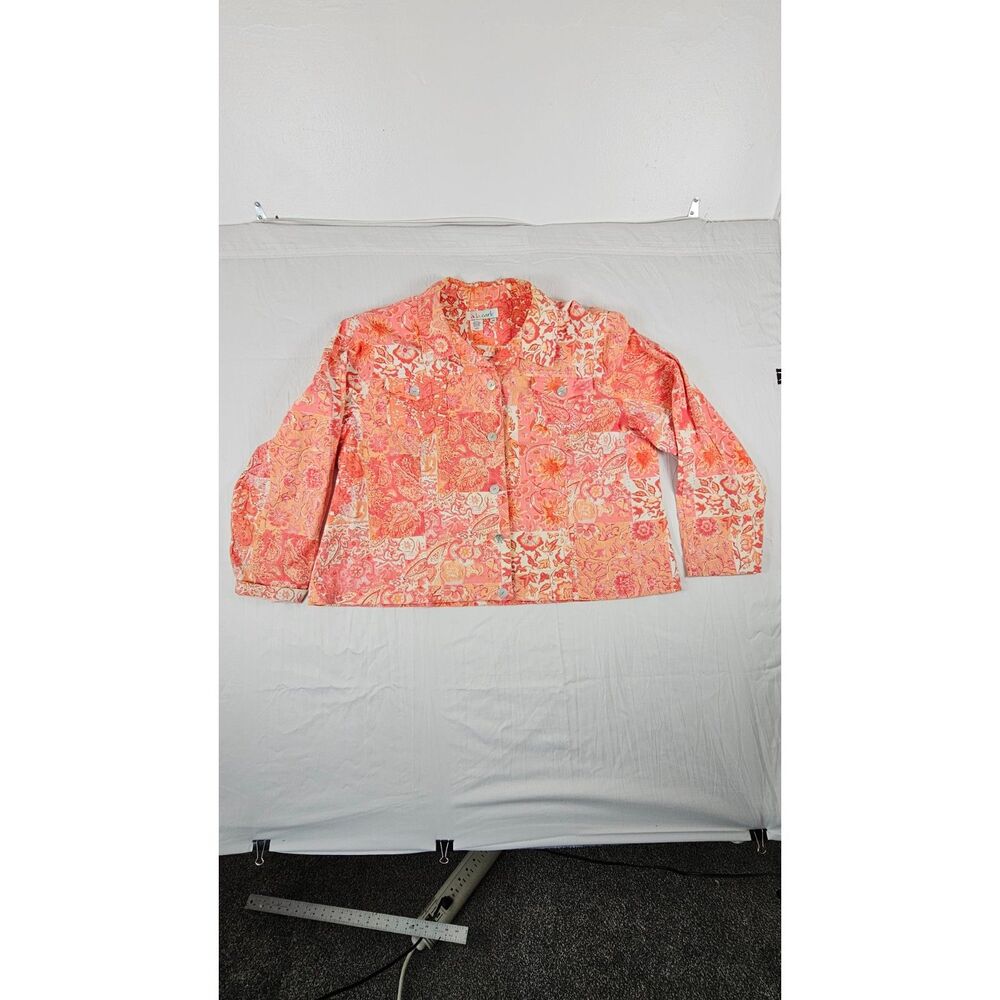 à la carte Button Down Jacket Shirt Coral Pink Orange Patchwork Floral Sun 3X